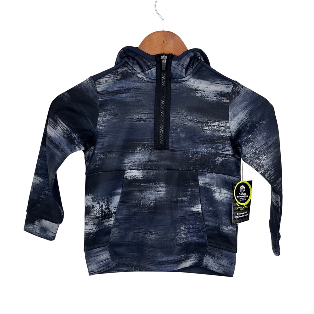 Athletic Works Hoodie Boys XS 4-5 Black Print 1/4 Zip Fleece DriWorks Pullover
